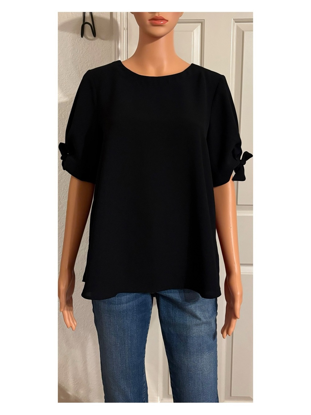 everleigh Black Tie-Sleeve Blouse